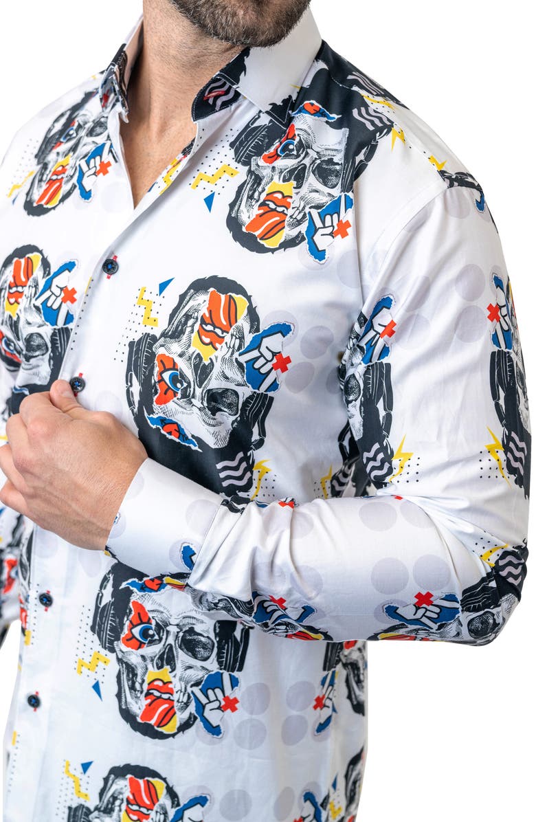 Maceoo Fibonacci Stretchskullpuppet Performance Button-Up Shirt, Alternate, color, White