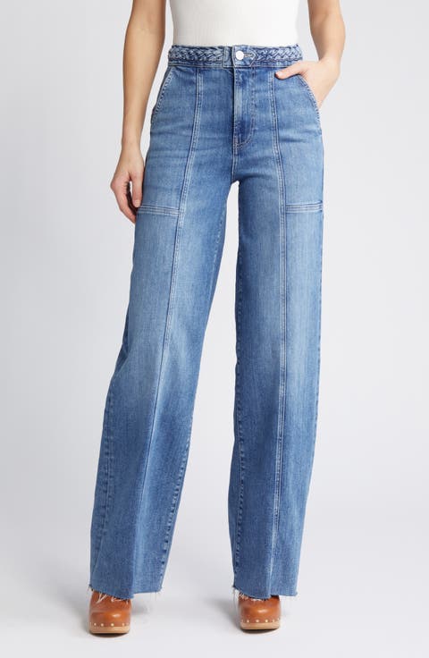 Braided Waistband Wide Leg Jeans
