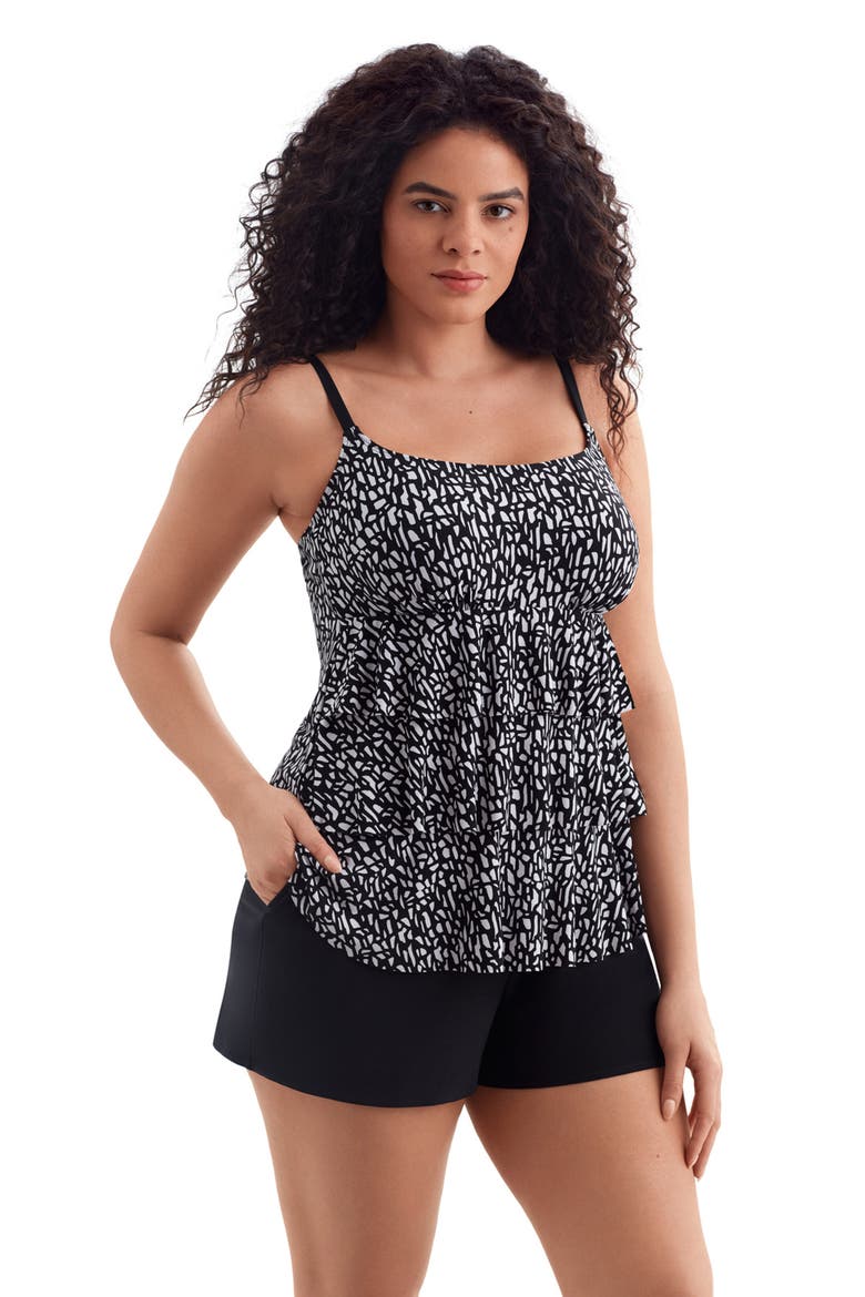 Faux Ruffle Shortini Long Torso Swimsuit, Main, color, Paper Mache