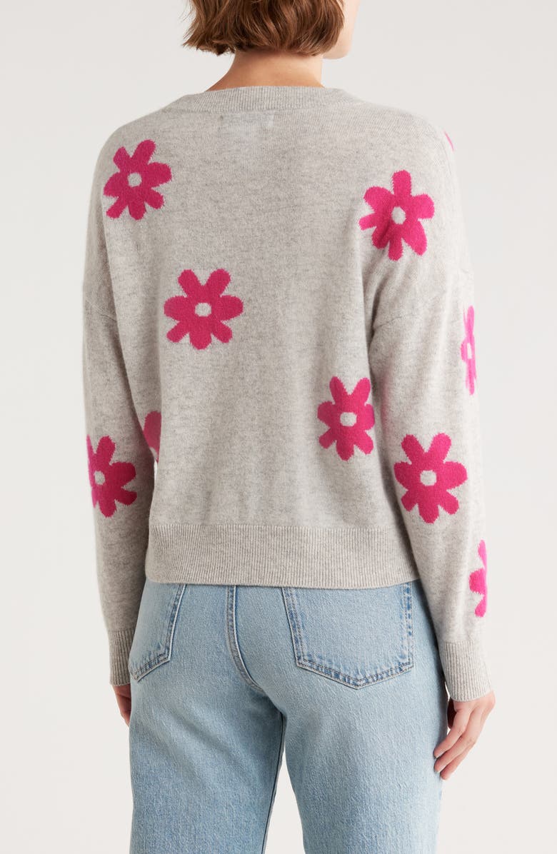 Magaschoni Floral Jacquard Cashmere Sweater, Alternate, color, Grey Tint Heather / Pink Peony