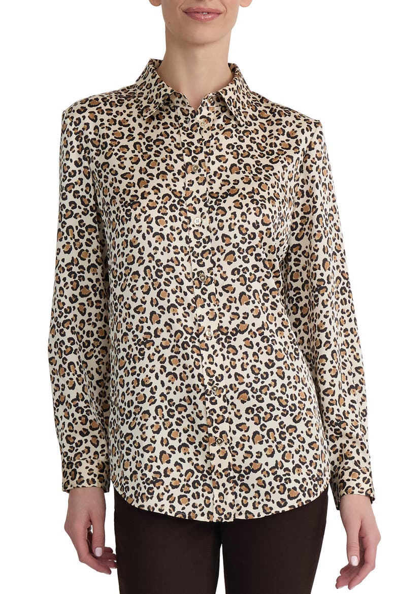 Leopard Print Long Sleeve Button-Up Shirt, Main, color, OAT MILK MULTI