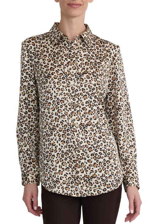 Leopard Print Long Sleeve Button-Up Shirt