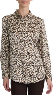 Jones New York Leopard Print Long Sleeve Button-Up Shirt