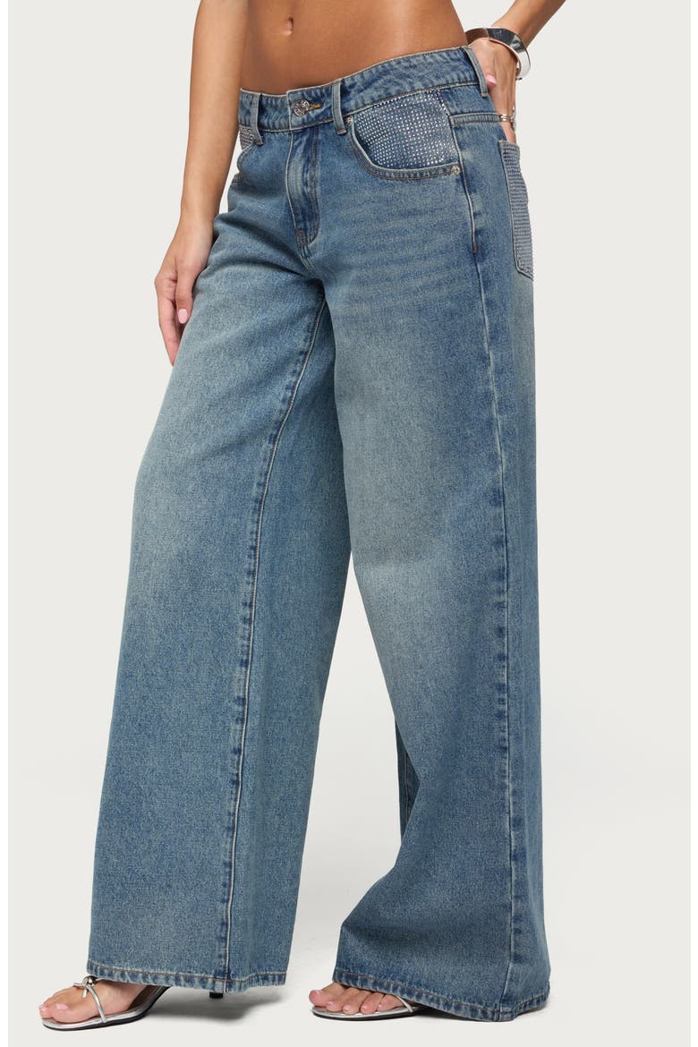 Rhinestone Low Rise Wide Leg Jeans, Alternate, color, LIGHT-BLUE-WASHED