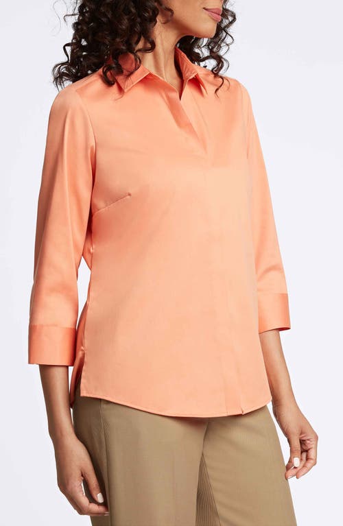 Foxcroft Agnes Three-quarter Sleeve Cotton Blend Popover Top In Melon