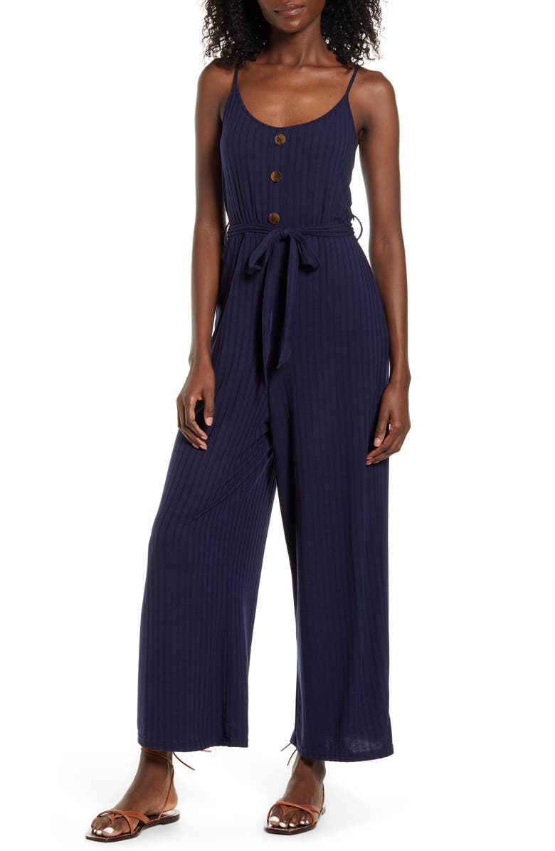 Band of Gypsies Journey Rib Knit Belted Jumpsuit, Main, color, 