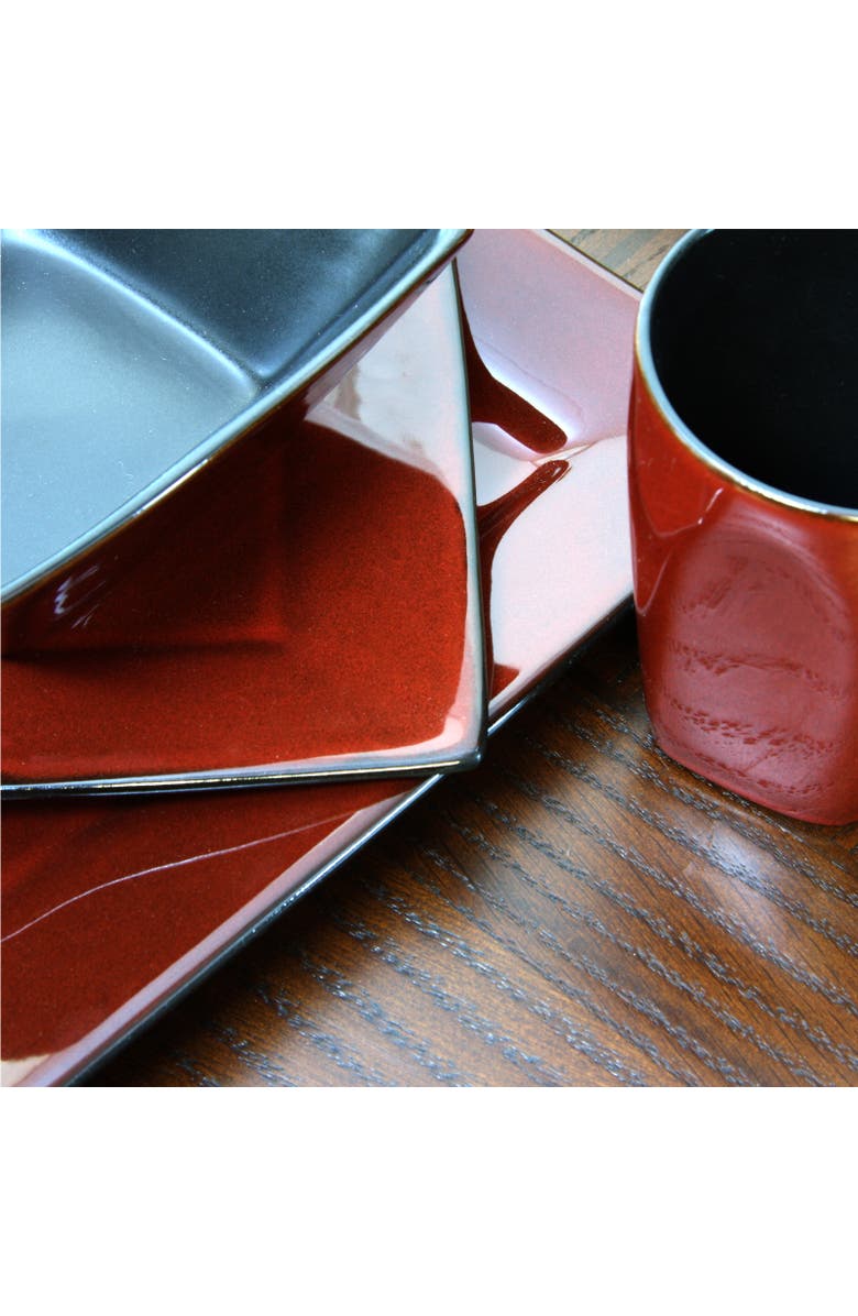 Gibson Elite Kiesling 16 Piece Hard Square Dinnerware Set, Alternate, color, Red
