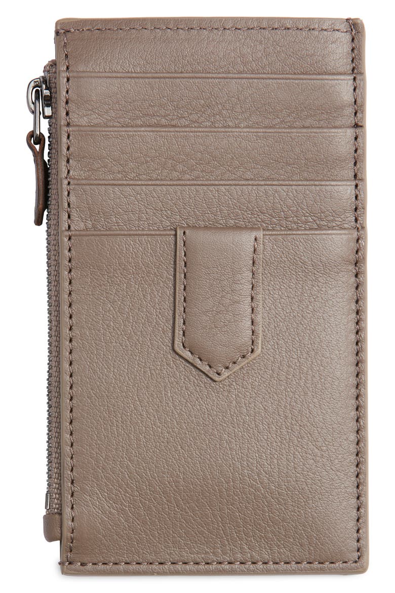 Tumbled Calfskin Card Holder with Zip, Alternate, color, DARK BEIGE