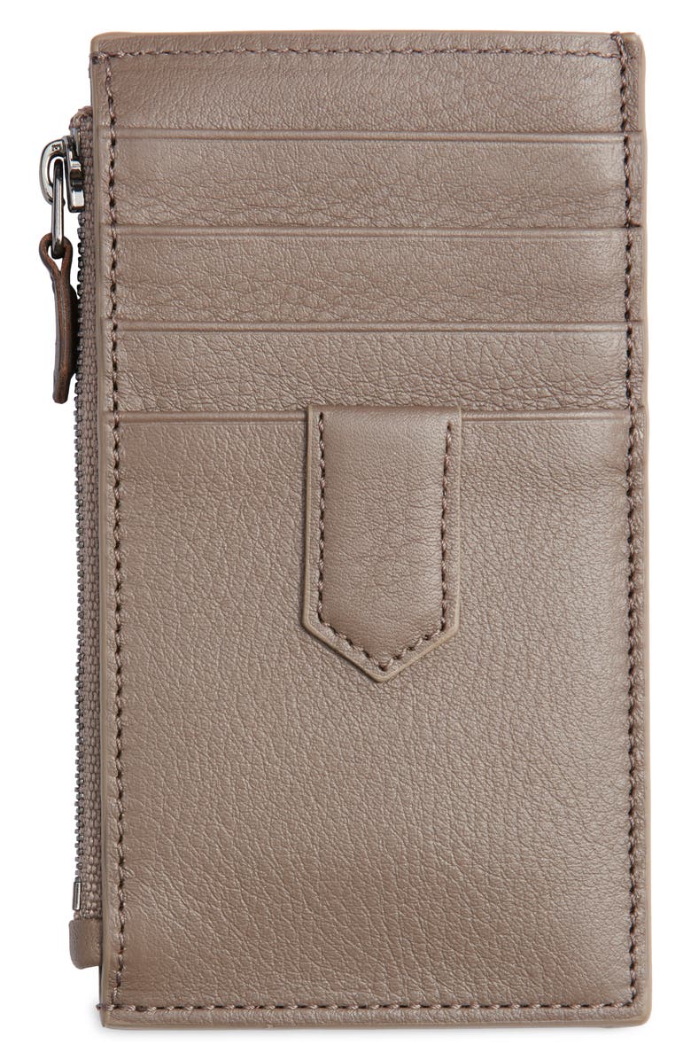 Canali Tumbled Calfskin Card Holder with Zip, Alternate, color, Dark Beige