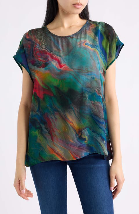 Print Cap Sleeve Shell