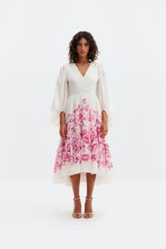 Malina Sasia Deep V-Neck Midi Dress