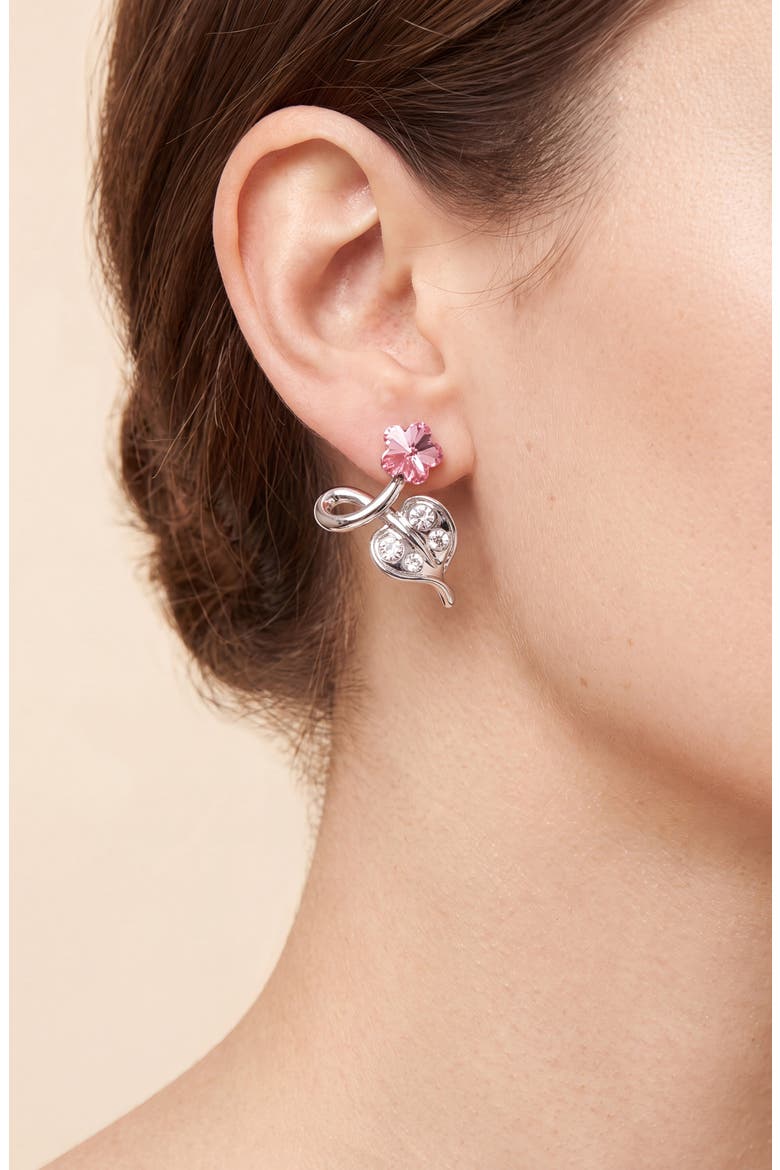 Flower Crystal Drop Earrings, Alternate, color, Pink