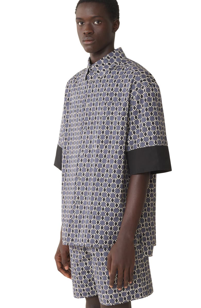 Lanvin Loose-Fit Printed Cotton Shirt, Alternate, color, Storm/Black