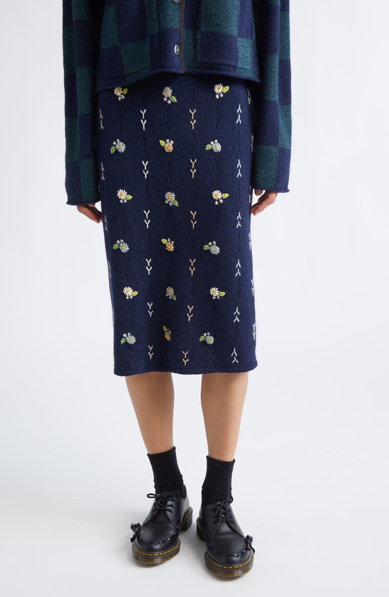 YanYan Daisy Lambswool Sweater Skirt, Main, color, Navy