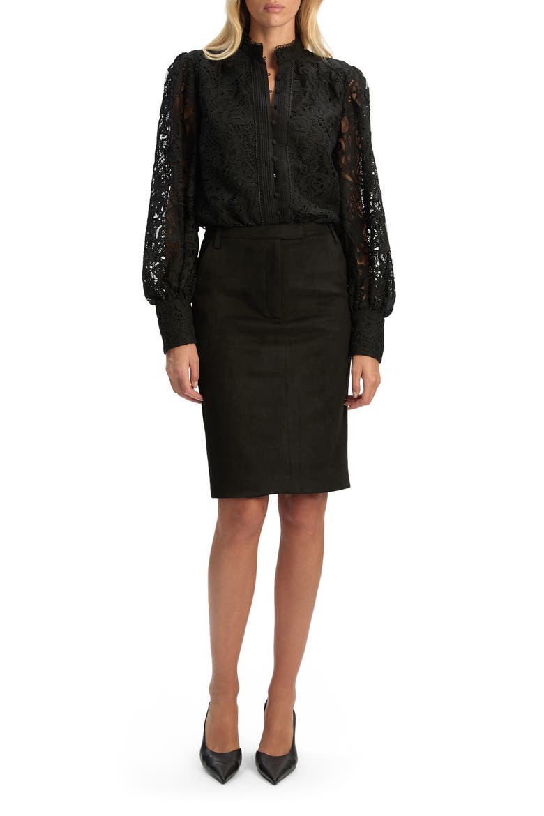 Phenix Faux Suede Pencil Skirt, Alternate, color, BLACK