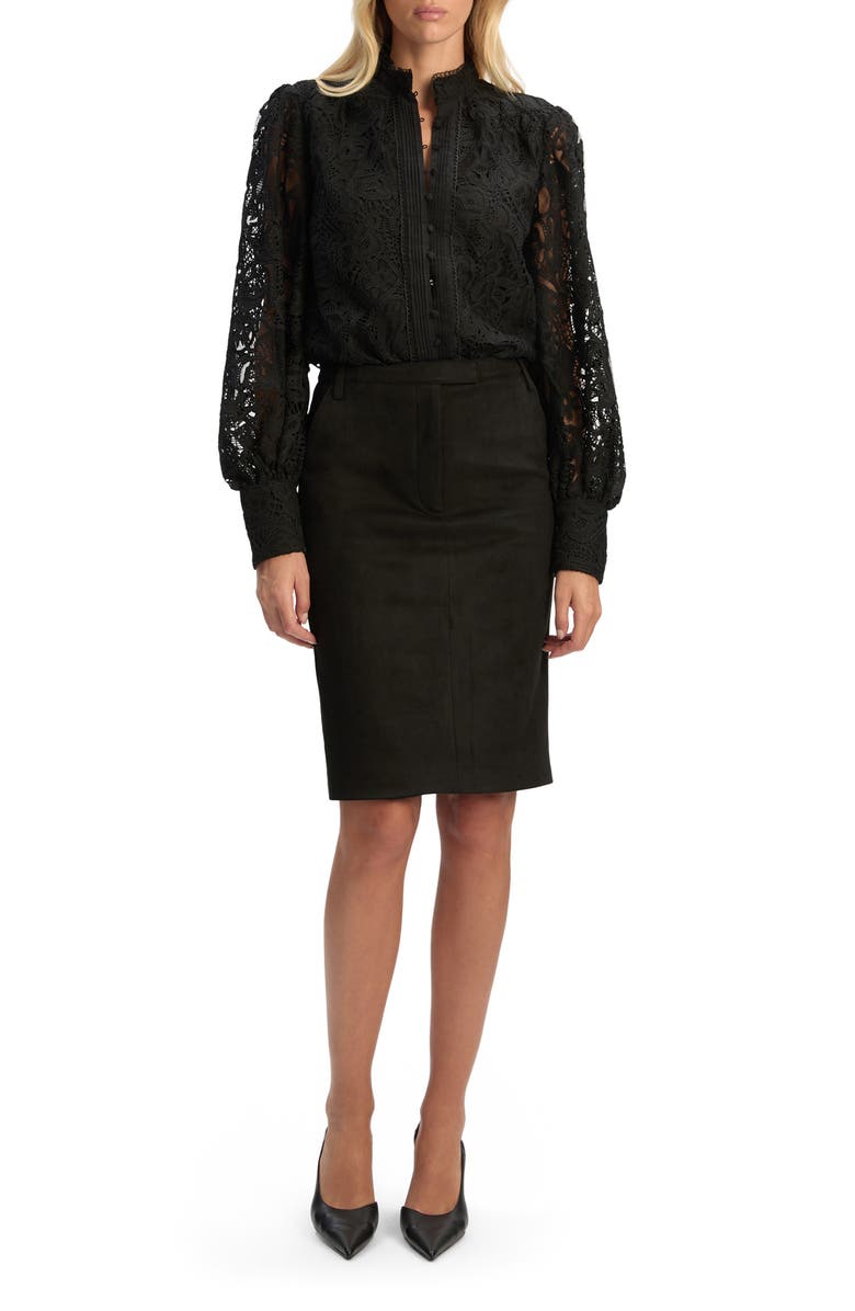 Bardot Phenix Faux Suede Pencil Skirt, Alternate, color, Black