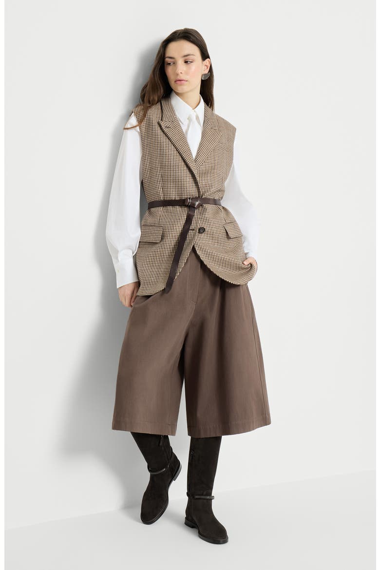 Couture cotton gabardine long Bermuda shorts with monili, Alternate, color, Pine Cone Brown