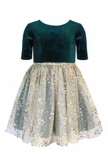 Zunie Kids' Sequin Velvet & Mesh Party Dress
