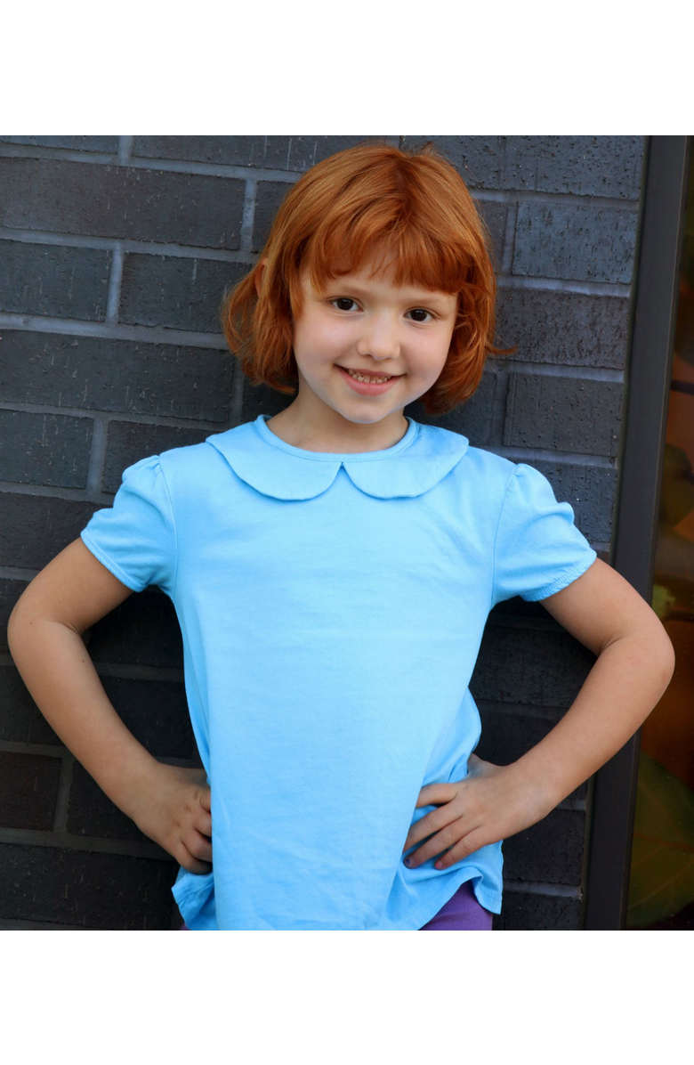 CITY THREADS Girls Soft 100% Cotton Jersey Peter Pan Collar Short Sleeve Puff Tee, Alternate, color, White