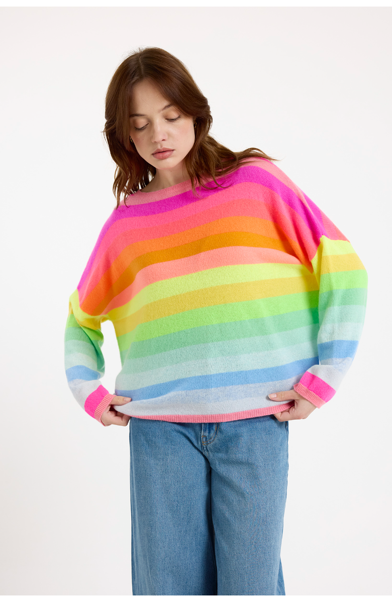 Brodie Pure Cashmere Stripe Up Crew Neck  100% Cashmere Sweater, Alternate, color, Rainbow Stripes