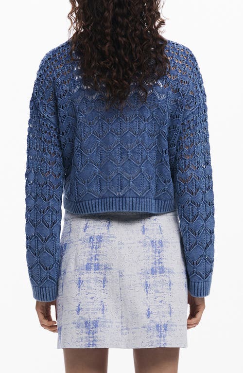 Desigual Cropped Open Knit Sweater In Blue