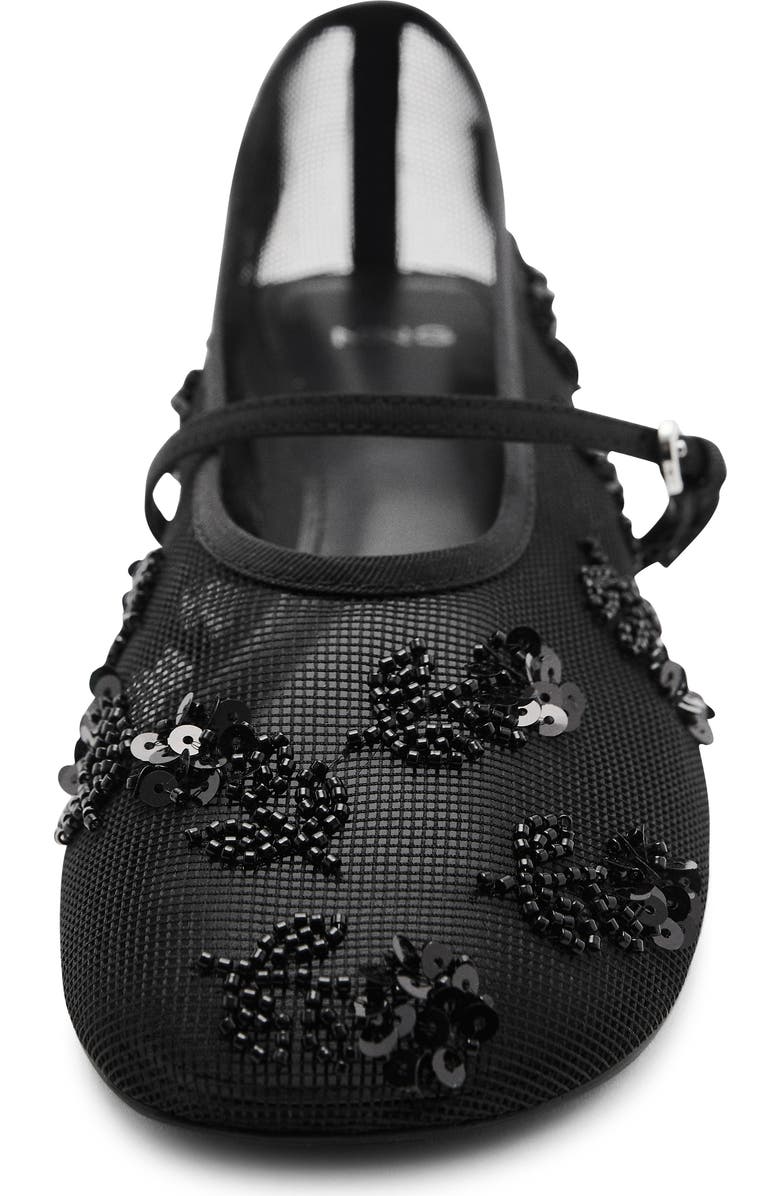 MANGO Buckle Strap Floral Embellished Mesh Ballerina Flat, Alternate, color,