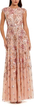 Mac Duggal Women's Sequined High Neck Cap Sleeve A Line Gown