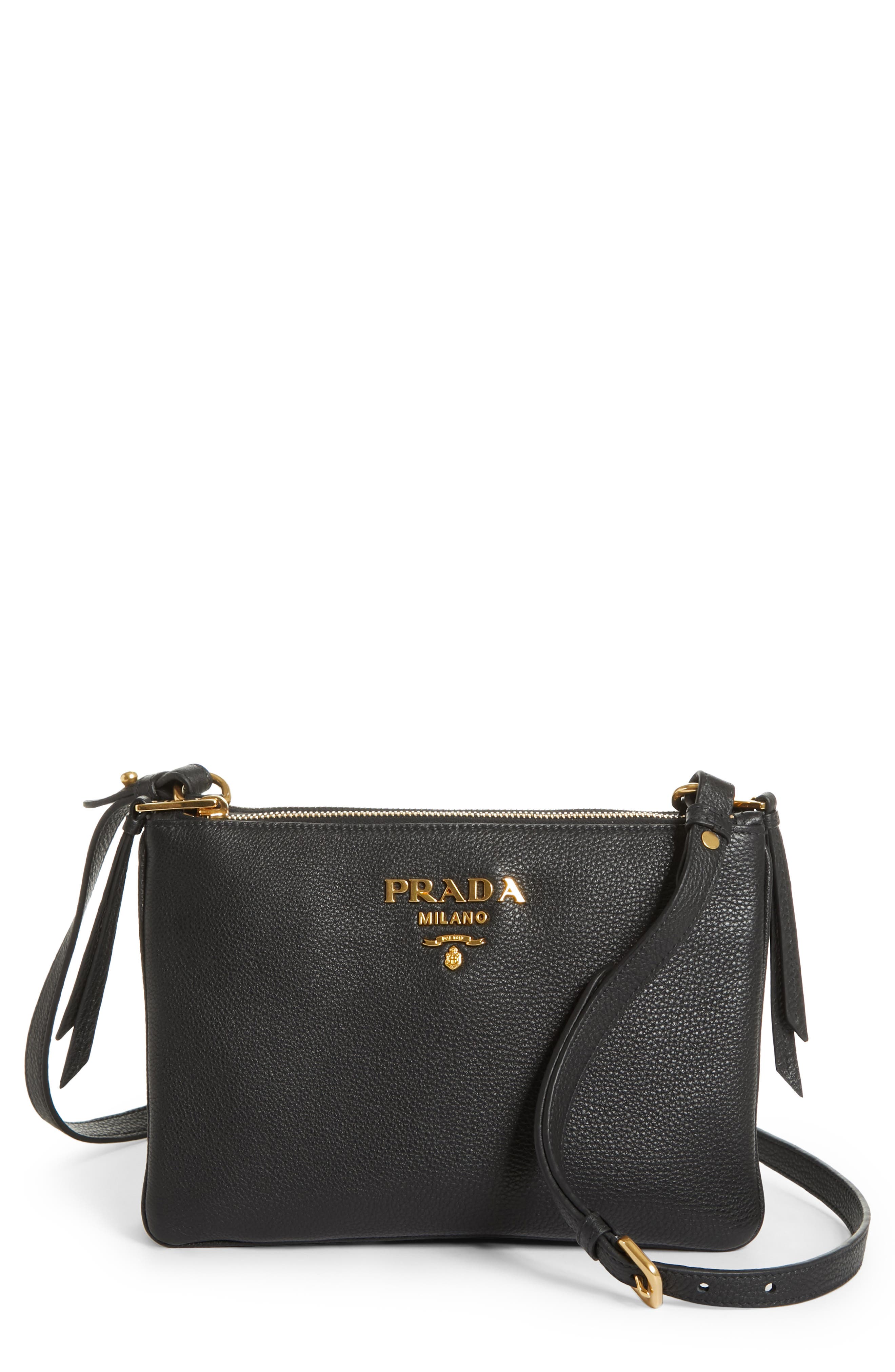 Prada Vitello Daino Double Compartment Leather Crossbody Bag, Main, color, 