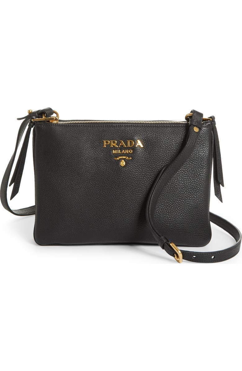 Prada Vitello Daino Double Compartment Leather Crossbody Bag, Main, color,