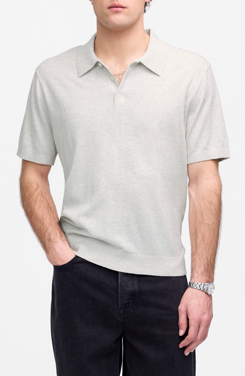 Madewell Heathered Three-Button Polo Sweater, Main, color, Heather Oat