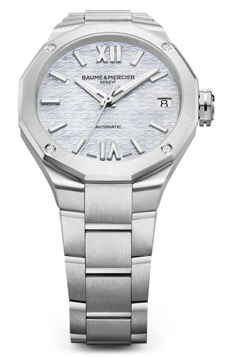 Baume & Mercier Riviera 10676 Diamond Automatic Bracelet Watch, 33mm, Alternate, color, Steel