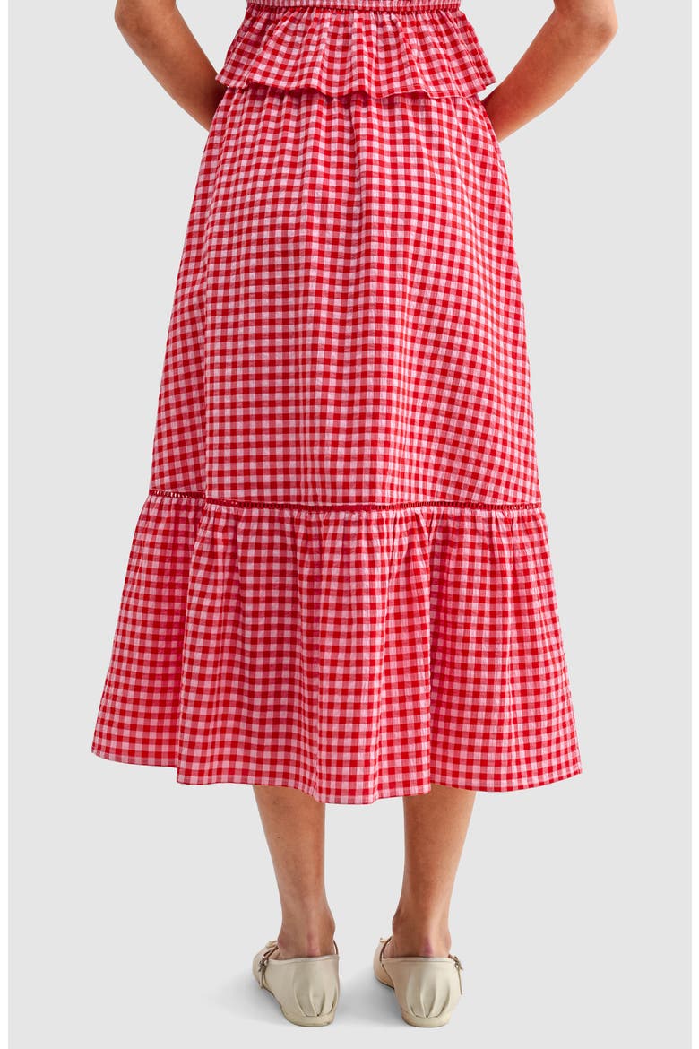 Gingham Cotton Blend Midi Skirt, Alternate, color, RED GINGHAM