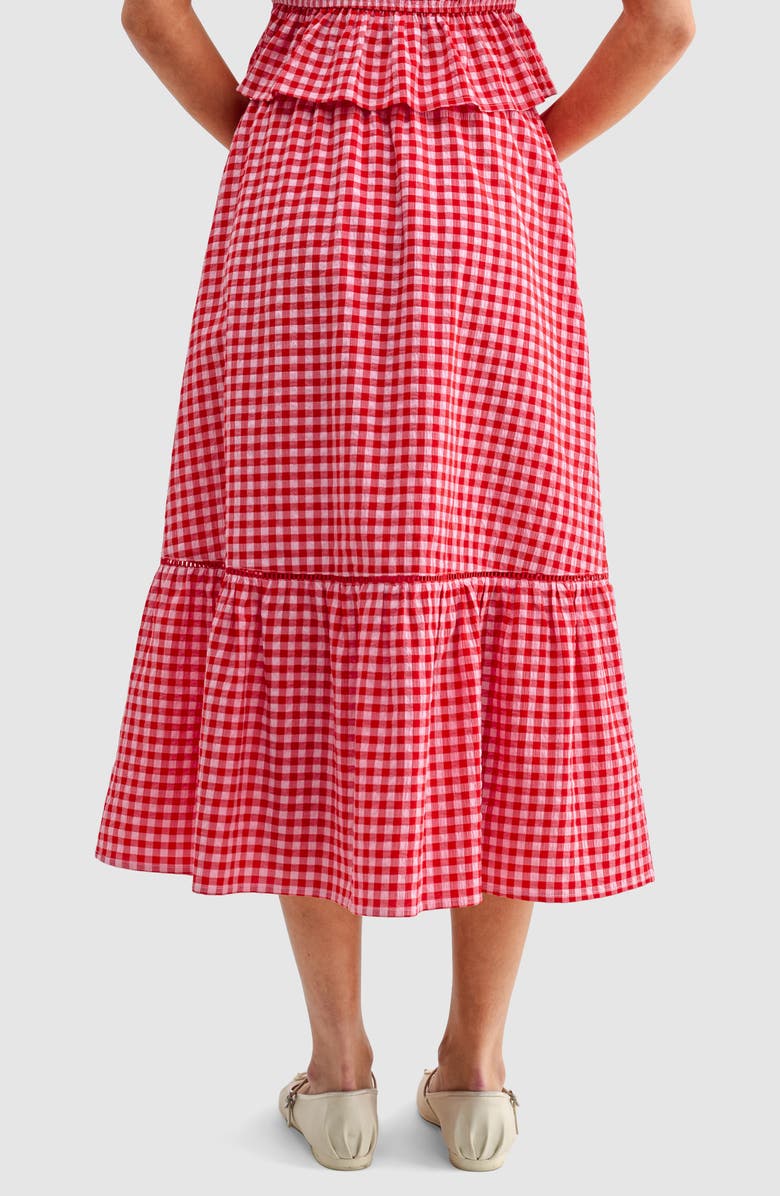 All in Favor Gingham Cotton Blend Midi Skirt, Alternate, color, Red Gingham