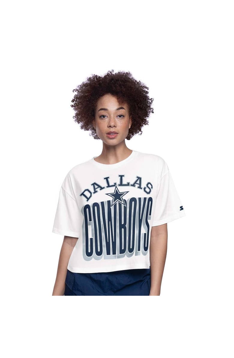 STARTER Women's Starter  White Dallas Cowboys Throwback Play the Ball Boxy Cropped T-Shirt, Alternate, color, White