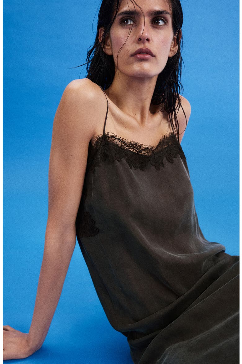 Lace-Trimmed Camisole Dress, Alternate, color, BROWN