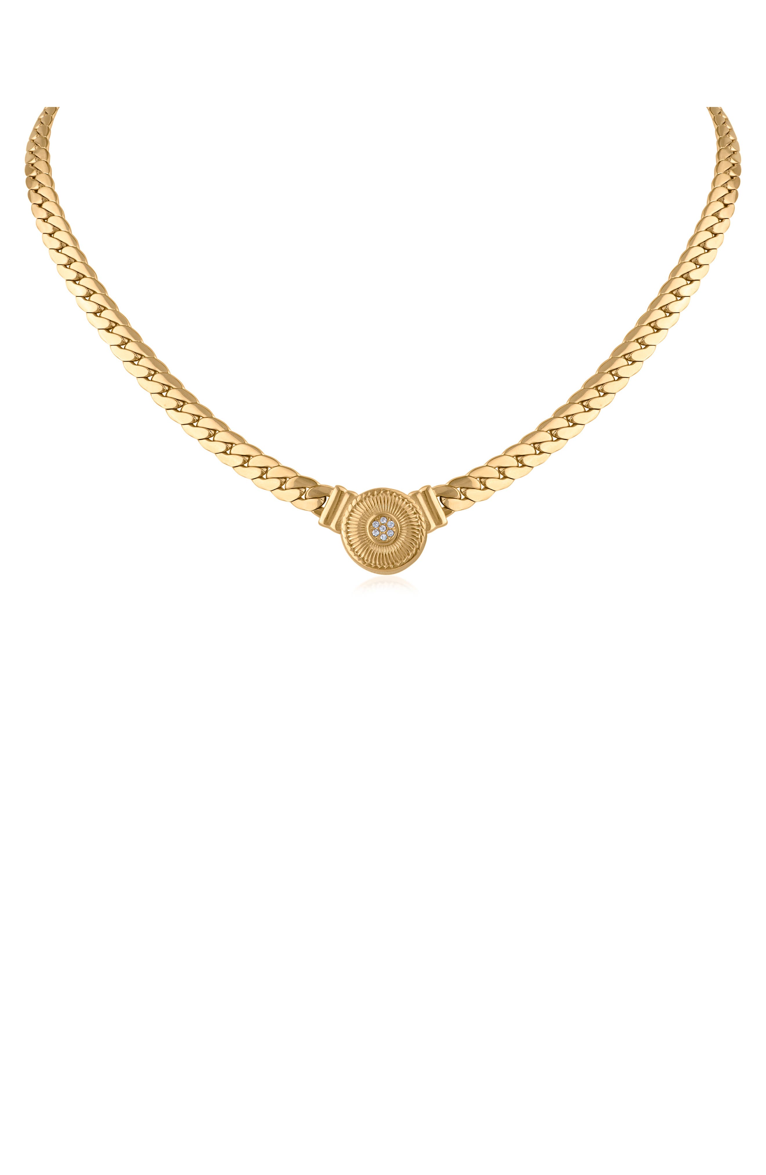Crystal Medallion Curb Chain Necklace