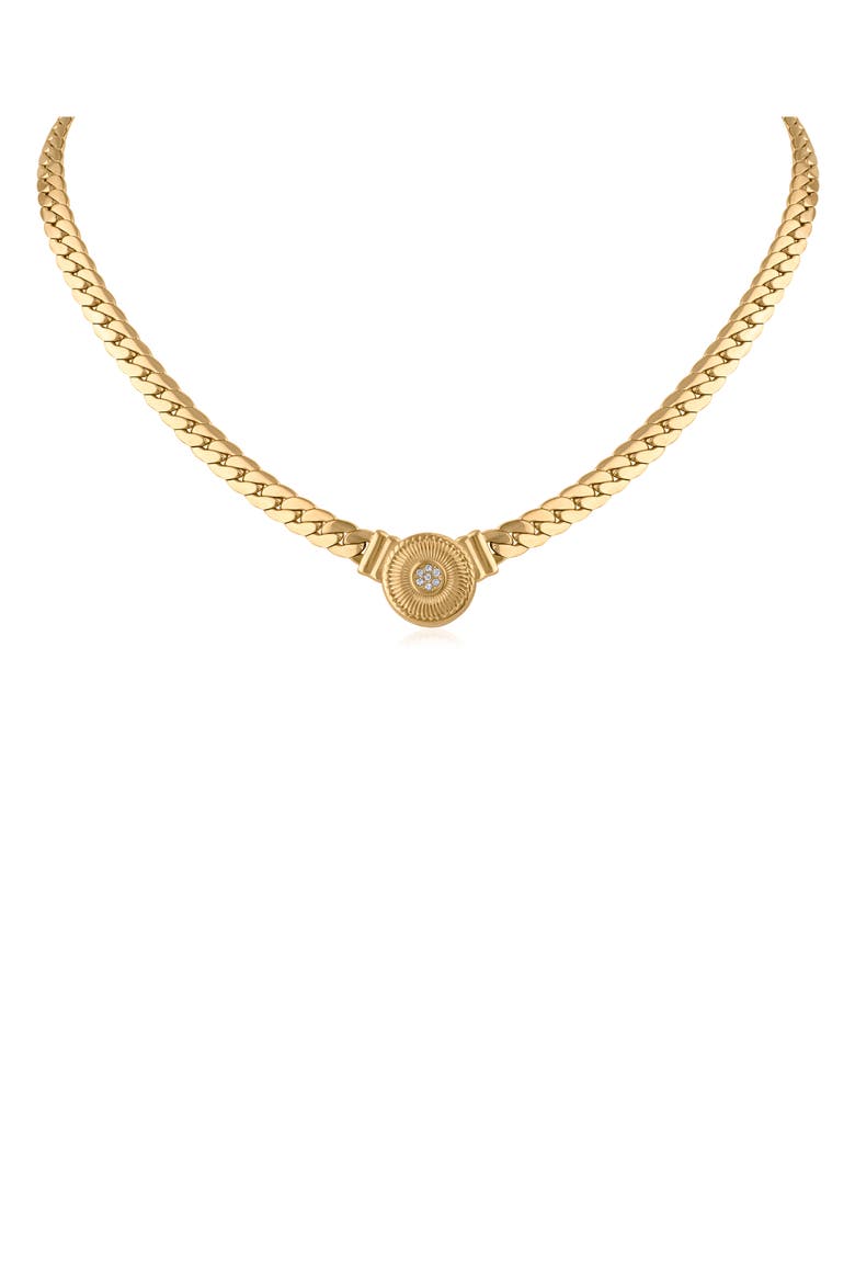 Crystal Medallion Curb Chain Necklace, Main, color, CLEAR GOLD