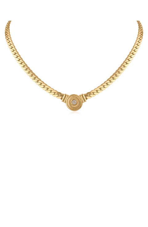 Crystal Medallion Curb Chain Necklace