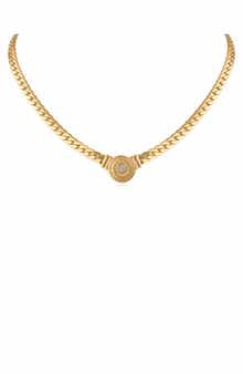 Crystal Medallion Curb Chain Necklace