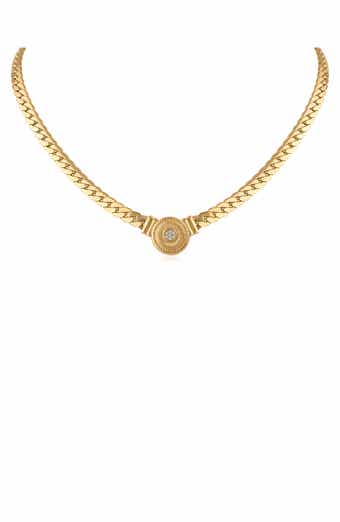 Crystal Medallion Curb Chain Necklace