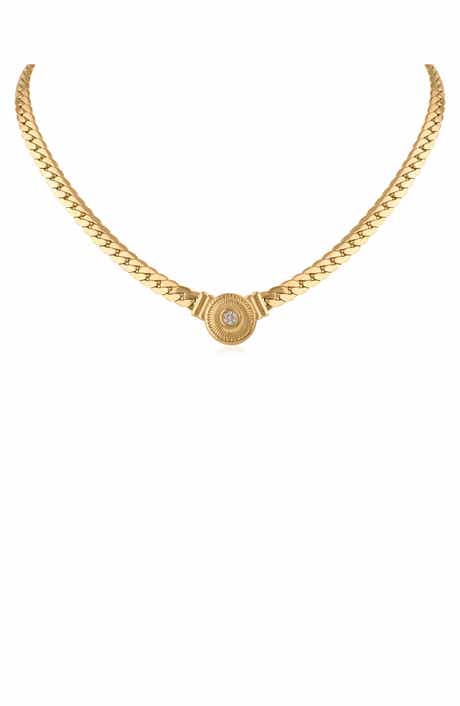 Crystal Medallion Curb Chain Necklace