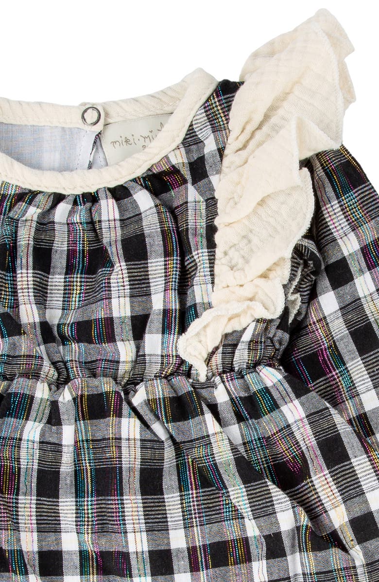 Miki Miette Plaid Ruffle Accent Long Sleeve Cotton Dress & Bloomers, Alternate, color, Symphony