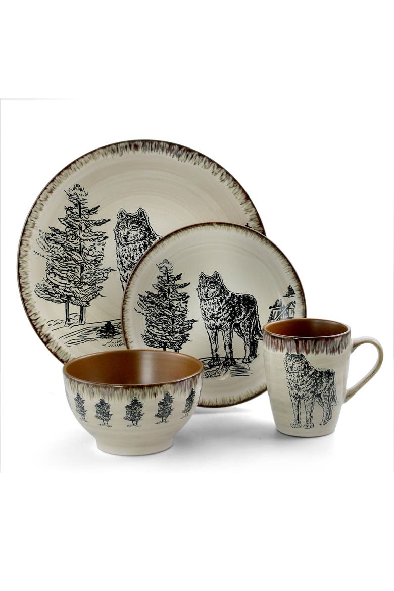 Majestic Wolf 16 Piece Stoneware Dinnerware, Alternate, color, Beige