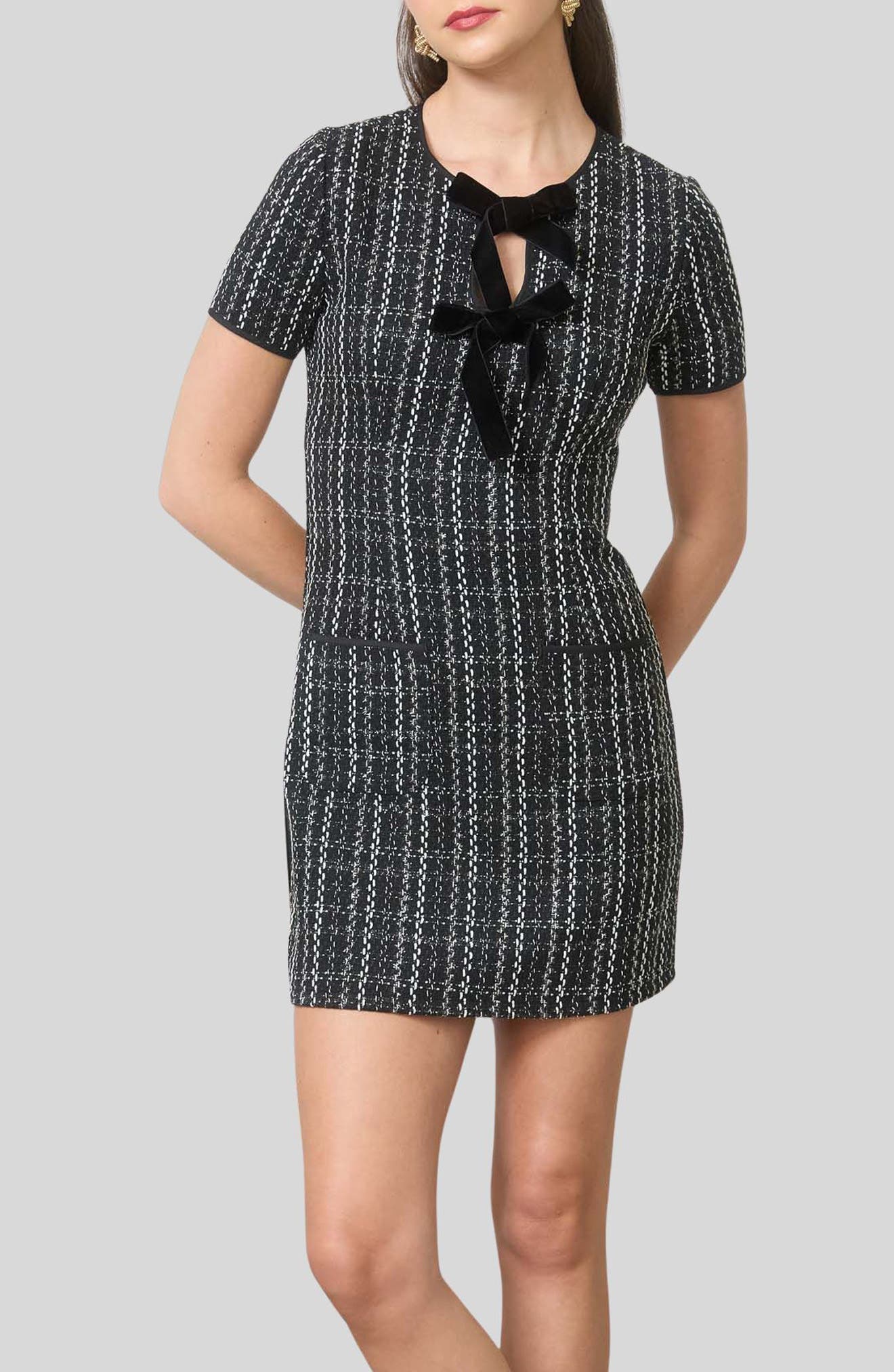 Blu Pepper Bow Detail Tweed Dress