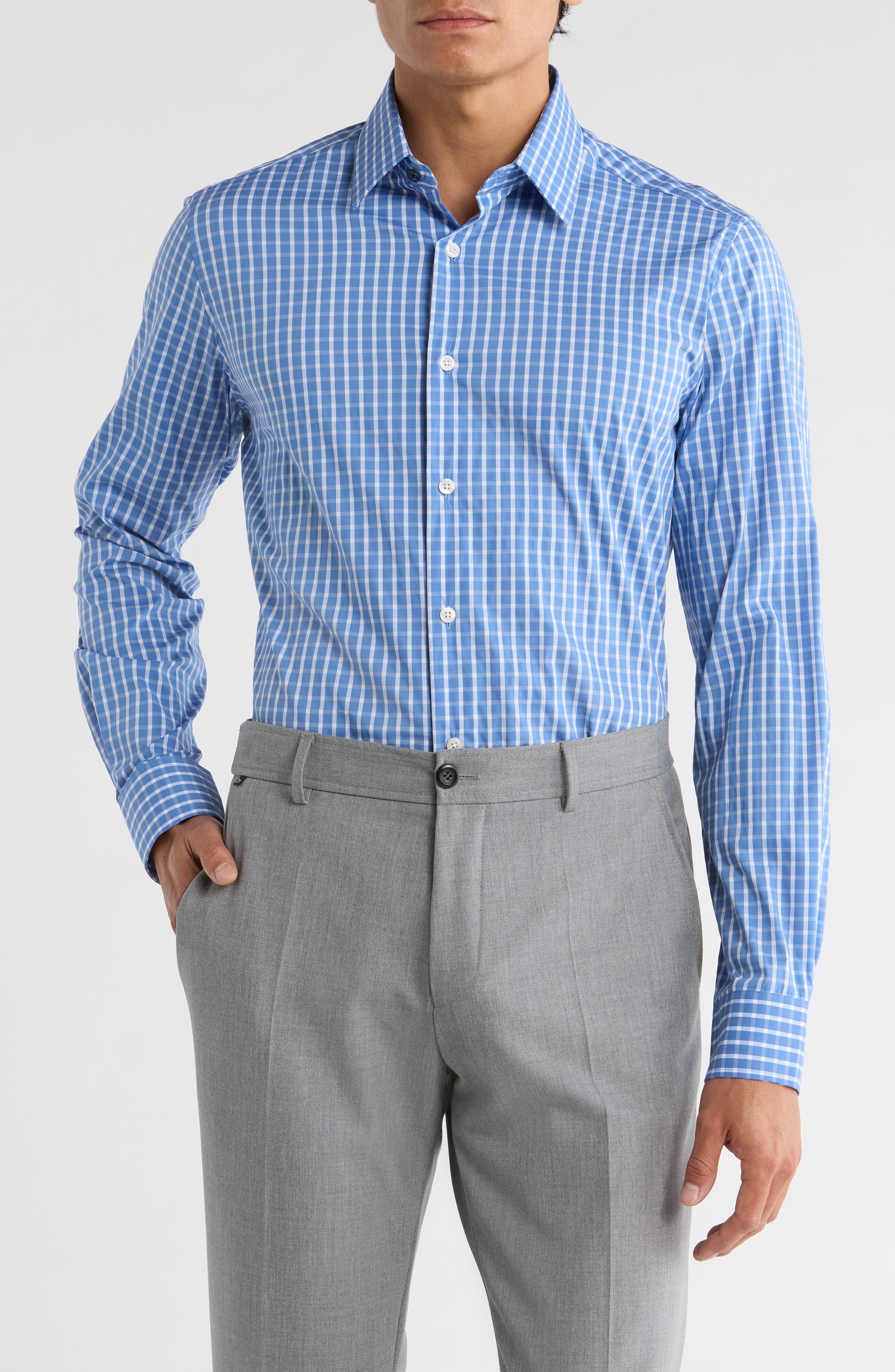Duchamp Grid Print Slim Fit Dress Shirt