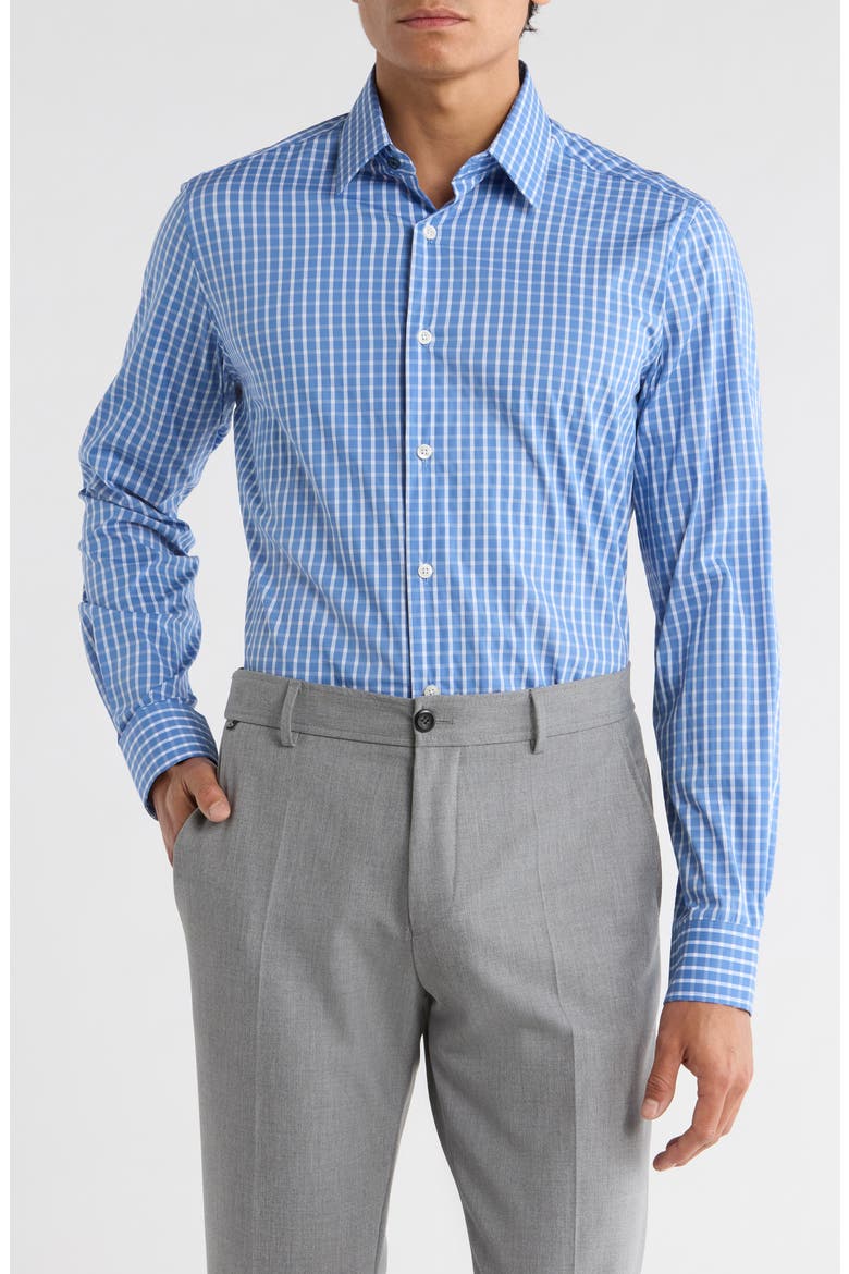 Grid Print Slim Fit Dress Shirt, Main, color, BLUE