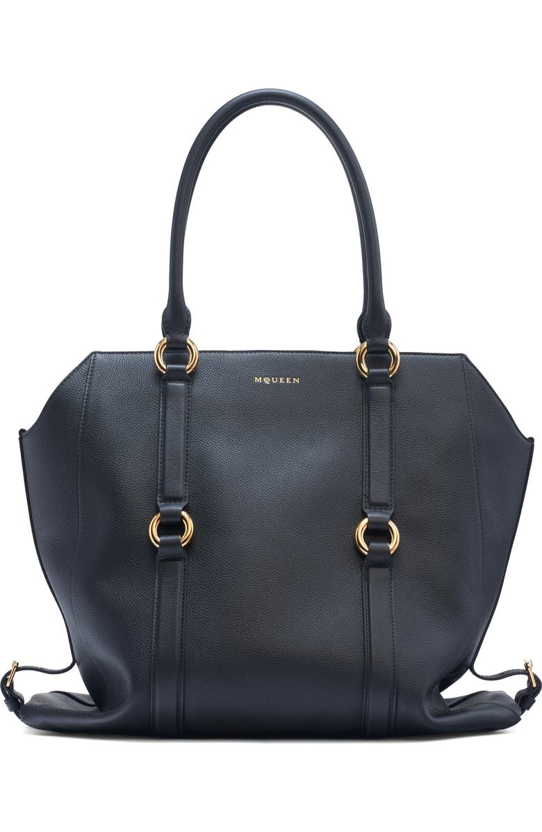 McQueen Farringdon Leather North/South Tote, Main, color, Black/ Gold