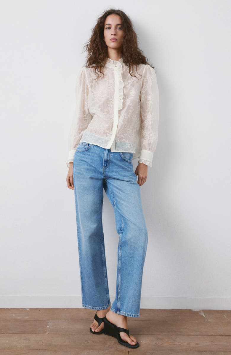 MANGO Floral Embroidery Woven Shirt, Alternate, color, Ecru