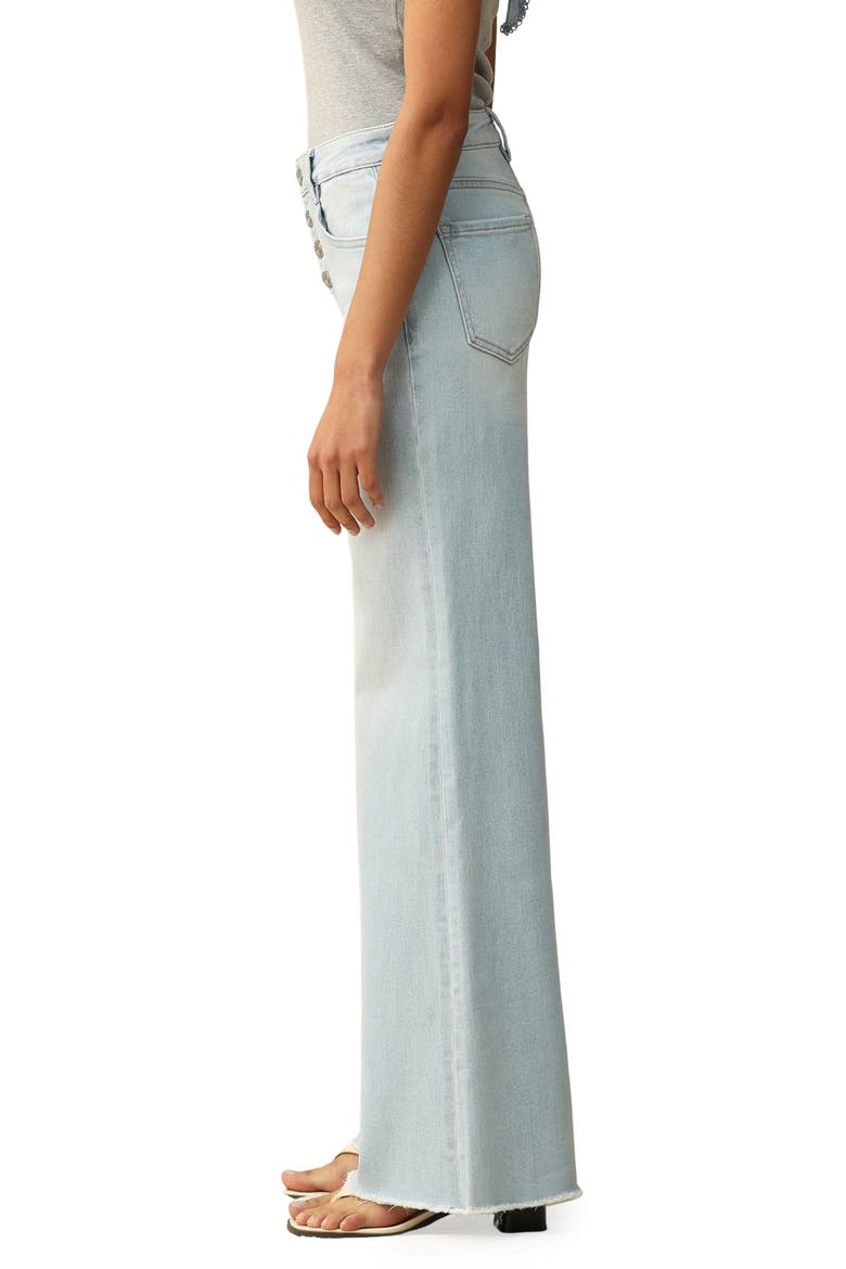Frayed Exposed Button Mid Rise Wide Leg Jeans, Alternate, color, LIGHT BLUE