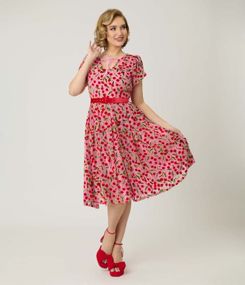 Short Petal Sleeve Tie Neck Dahlia Swing Dress